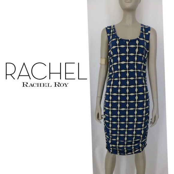 Rachel Rachel Roy Blue and White Geometric Pattern Sleeveless Dress - Picture 2 of 13